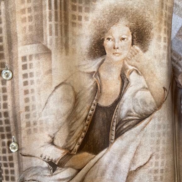 70s Polyester Kennington Disco Skyscraper Metropolis Shirt AllOver Print Men's - Picture 4 of 9